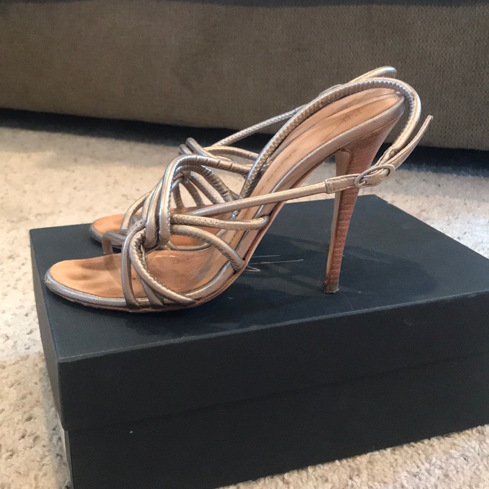 Giuseppe Zanotti platinum strapped heels.
